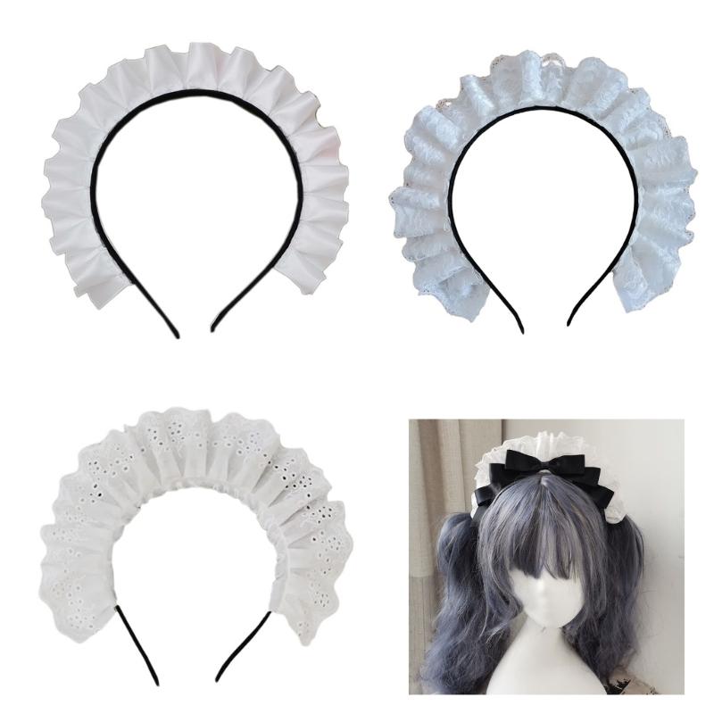 Eleganti Fasce per Capelli Pieghettate in Pizzo Stile Giapponese Cerchietto per Capelli Carine Fasce per Capelli per Raduni Anime Fasce per Capelli Cosplay per Ragazza