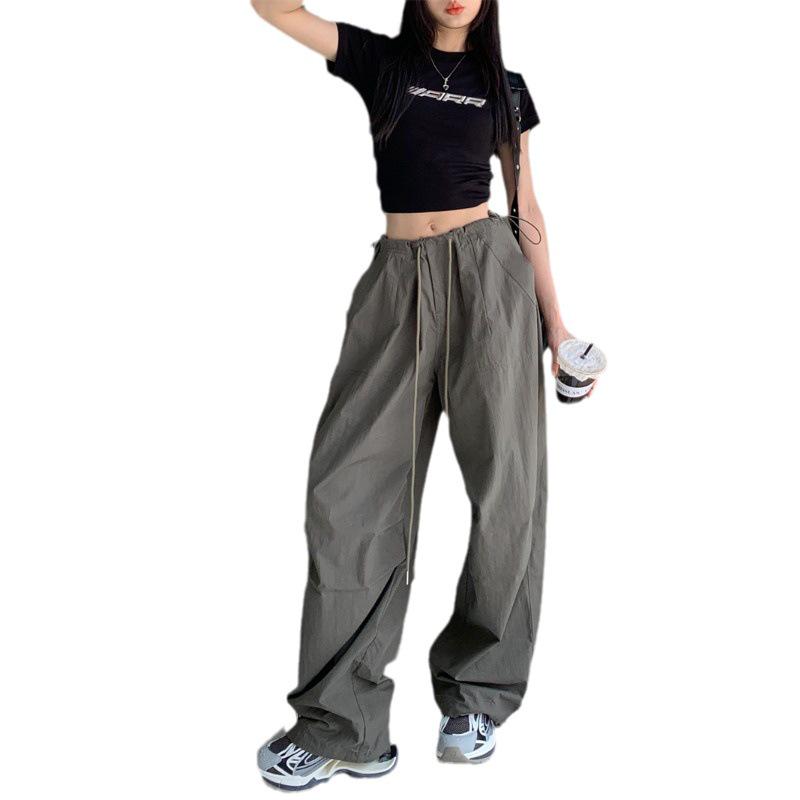 "Women's American Retro High-Waist Drawstring Wide-Leg Overalls - Summer Trendy Floor-Length Pants"
