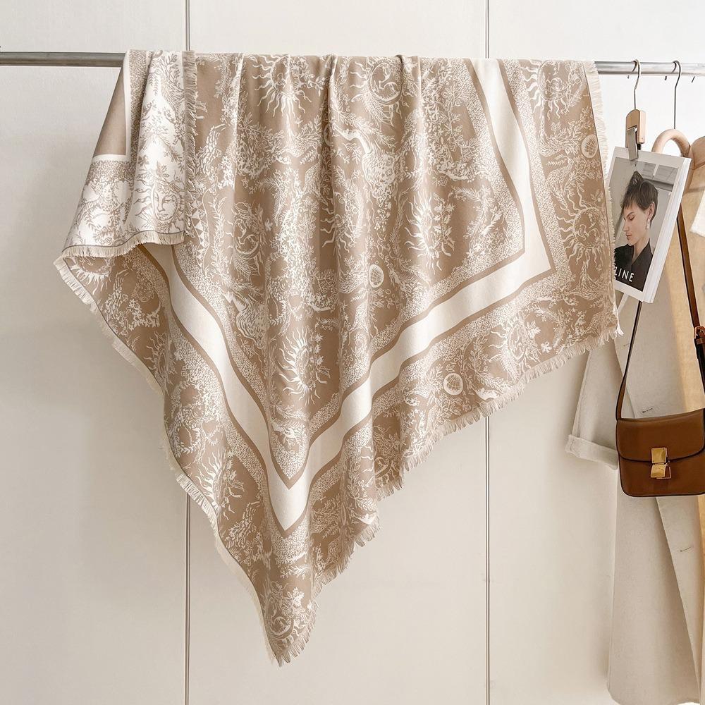 Luxury Imitation Cashmere Shawl: 140cm Square, Warm & Thick with Short Tassels