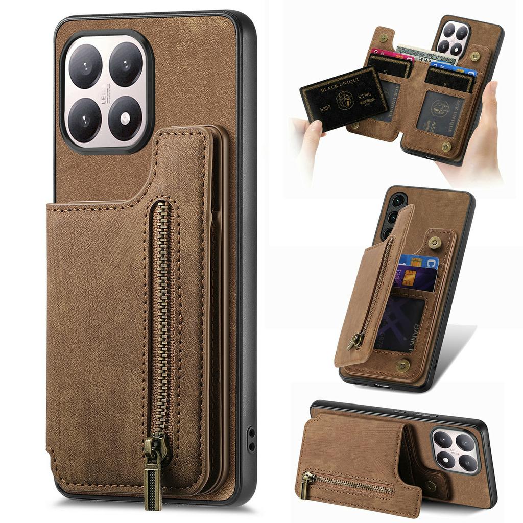 For Xiaomi 15T Case with Zipper Card Holder Retro Leather TPU Phone Cover