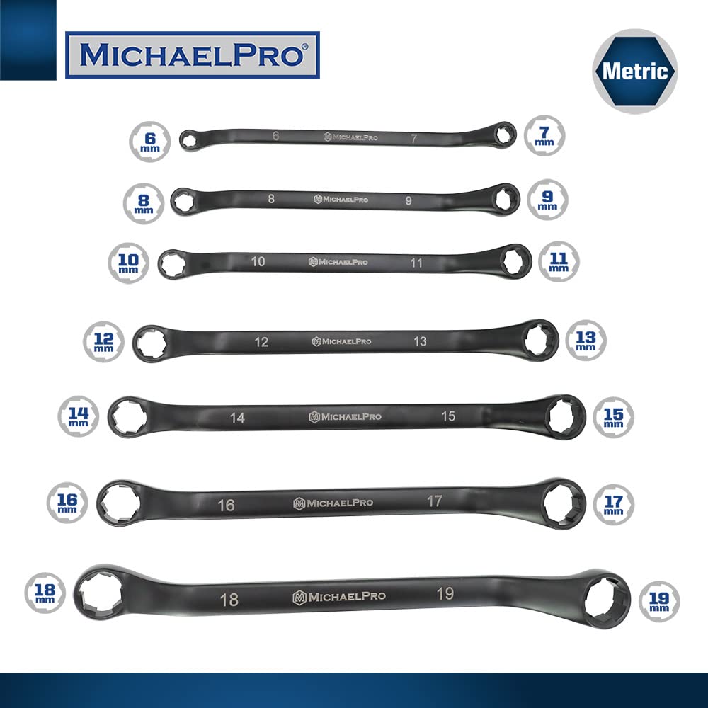 MichaelPro MP001218 Black Oxide Bolt Extractor Offset Wrench and Socket Set 6 Point Round Box End Nut Bolt Remover Stripped Thin Bolt Remover with