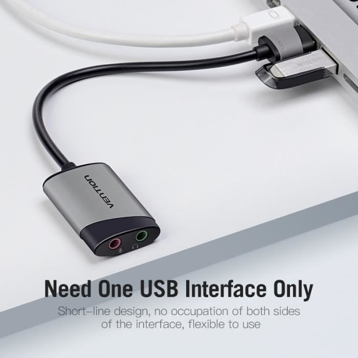 Carte son USB - VENTION - Adaptateur audio 3,5 mm - Micro intégré - Plaqué or - 44,1/48K@16bit