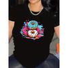 Short Sleeve T-Shirt with Colorful Donut Print, Made of Durable Cotton Fiber, Lightweight and Comfortable for Casual Wear in Kitchen