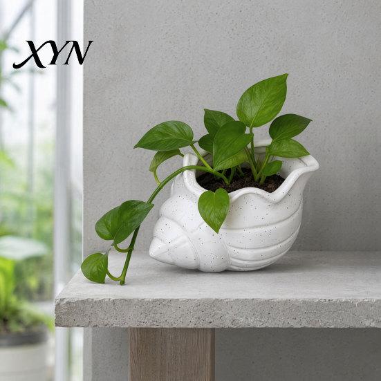 Playful Design Flowerpot 3D Printed Conch Flower Pot, Moisture-Resistant Mini Planter with Wavy Edge And Moisture-resistant Drain Hole Design,