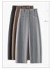 Women's Gray Wool Tweed Wide-Leg Cropped Pants with Velvet Lining - Autumn/Winter New Style