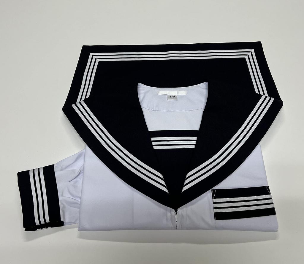 Summer Sailor School Standard Student Sailor Uniform School Made In Popular Sailor Front Opening Zipper Type Girls' Long-sleeved Uniform, White,