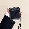 For Samsung Galaxy Z Flip5/6 Cover,Cartoon Black Cats Pattern Clear Fold Phone Cover with Key Chain for Women Girls,Cute Galaxy Z Flip 6 Case (Z Flip