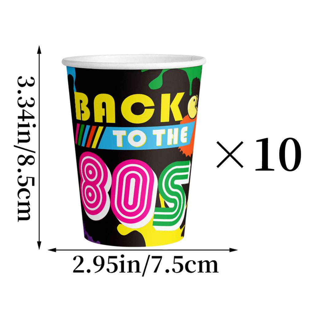 80er-Jahre Themenparty Dekoration, Retro-Radio, Pappteller, Pappbecher, Messer-, Gabel- und Löffelset, individuell