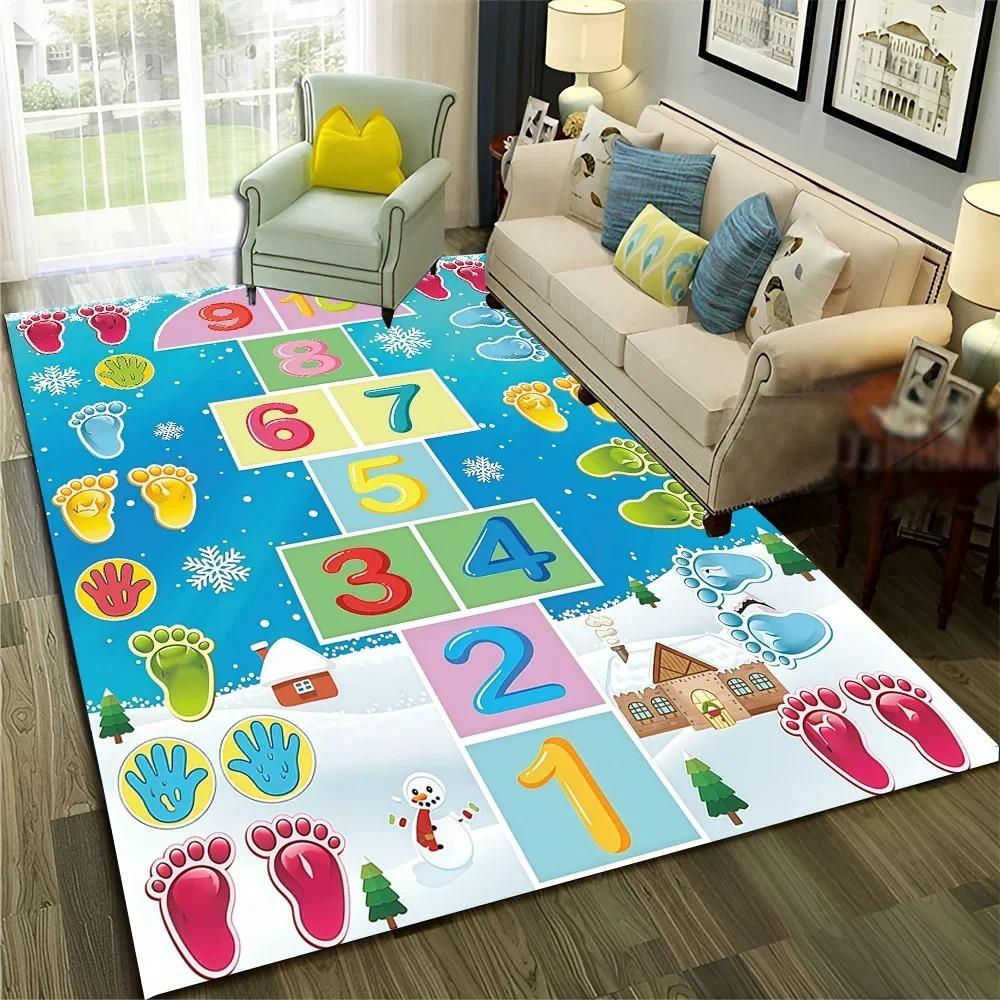 Hopscotch Child Digital Games Boy Girls Carpet Rug for Home Living Room Bedroom Sofa Doormat Decor,Non-slip Floor Mat