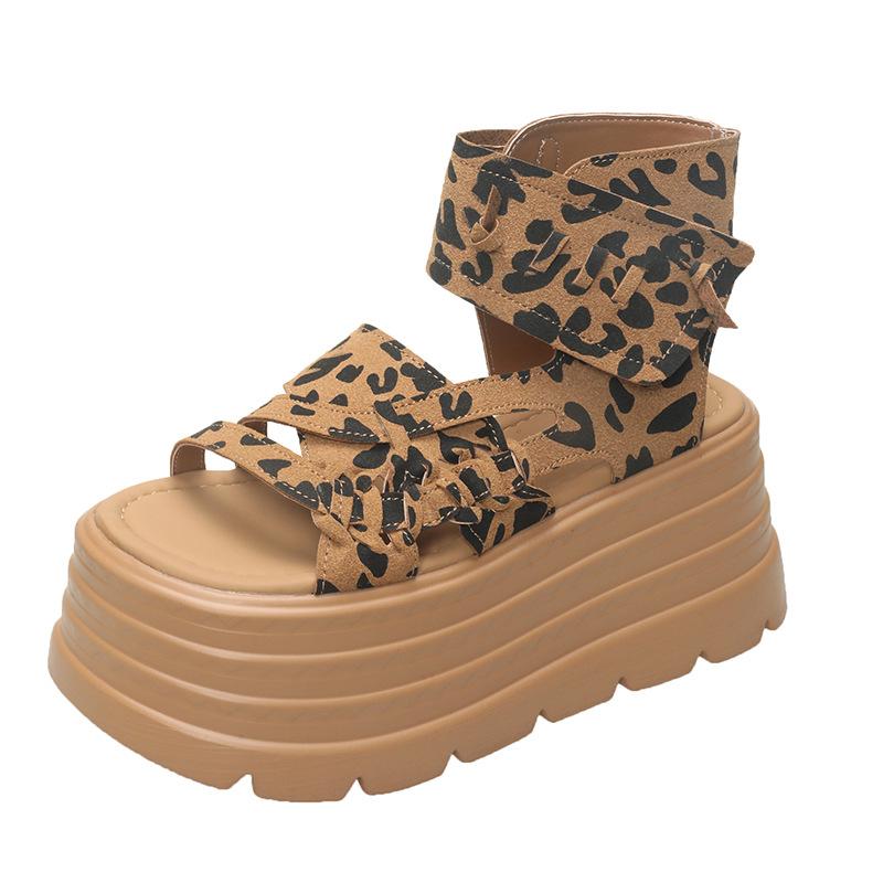 

2025 summer wedding banquet sandals muffin heightened women s shoes heel 12 cm wedding thick sole heightened 39 цветной печати леопарда