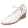 3cm 5cm Comfortable Breathable Ankle Buckle Wedges Shoes Women Pumps 2025 Fall Soft Leather Med Heels White Shoes Office Mom