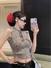 2025 Spring/Summer Hong Kong Style Spicy Girl 3D Floral Hollow Cropped Slim Vest Trendy Knitwear