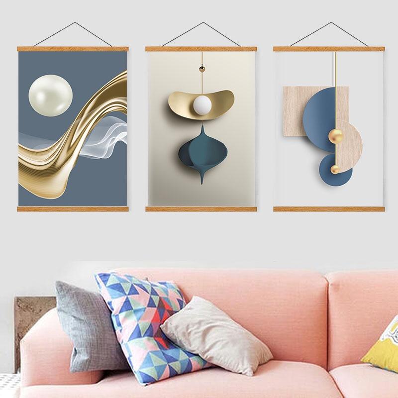 Magnetisches hängendes Gemälde mit geometrischen Bildern, dekoratives Gemälde, Scroll-Fotobild mit solidem Poster-Clip, Wanddekoration