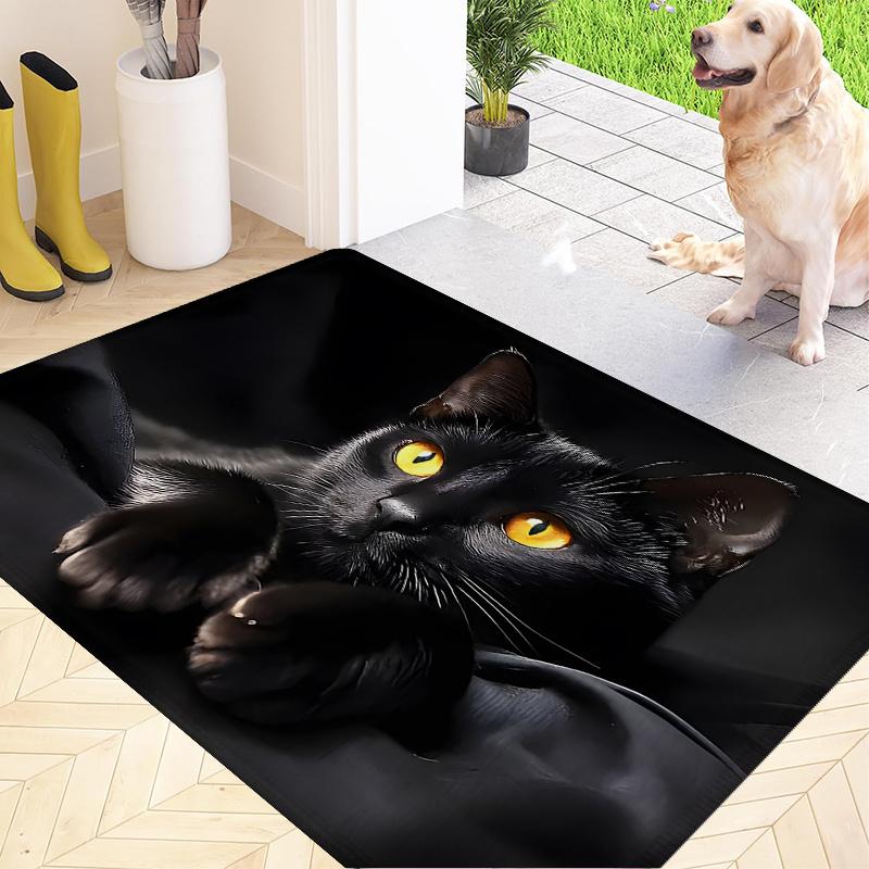 1Pcs Anti Fatigue Kitchen Rugs, Black Cat Print Waterproof Non-Slip Thick Cushioned Kitchen Mat Heavy Duty Comfort Standing Mat for Kitchen
