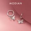MODIAN 925 Silver Vintage Pattern Butterfly Ear Buckles Trendy Charm Drop Earrings For Women Summer Party Jewelry Gifts