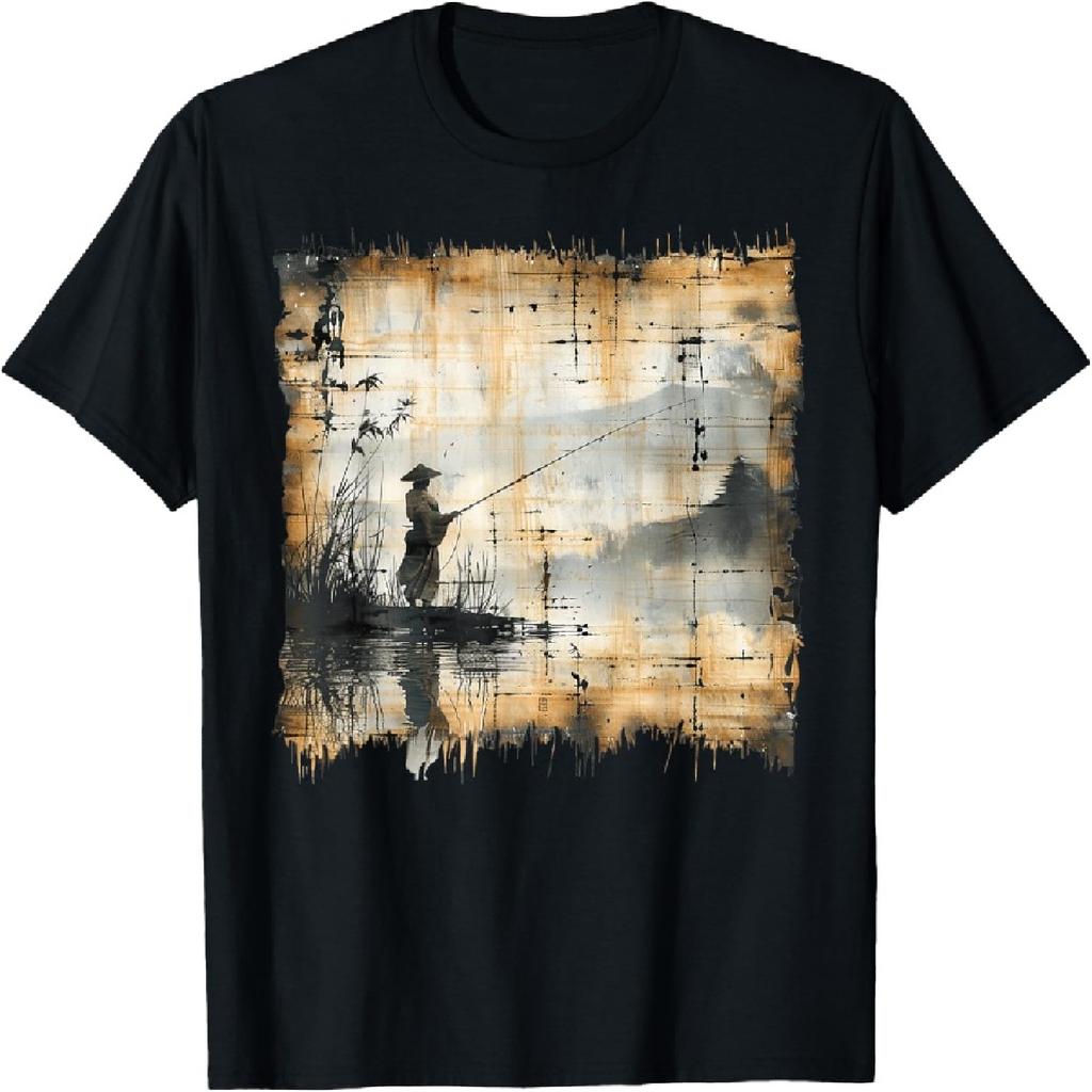 Samurai Angler Papyrusrolle Japanische Kunst Angeln T-Shirt