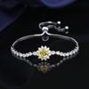 Adjustable Sunflower Bracelet Women With Cubic Zirconia 2ct Simulated Floral Design Copper Plated Jewelry