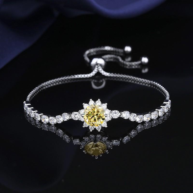 Adjustable Sunflower Bracelet Women With Cubic Zirconia 2ct Simulated Floral Design Copper Plated Jewelry