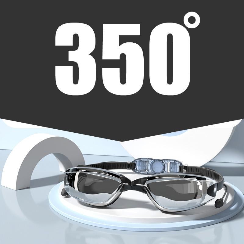 -1.5~-8.0 Adult Myopia Swimming Goggles Waterproof Anti-fog HD Transparent Electroplated Large Frame With Earplugs