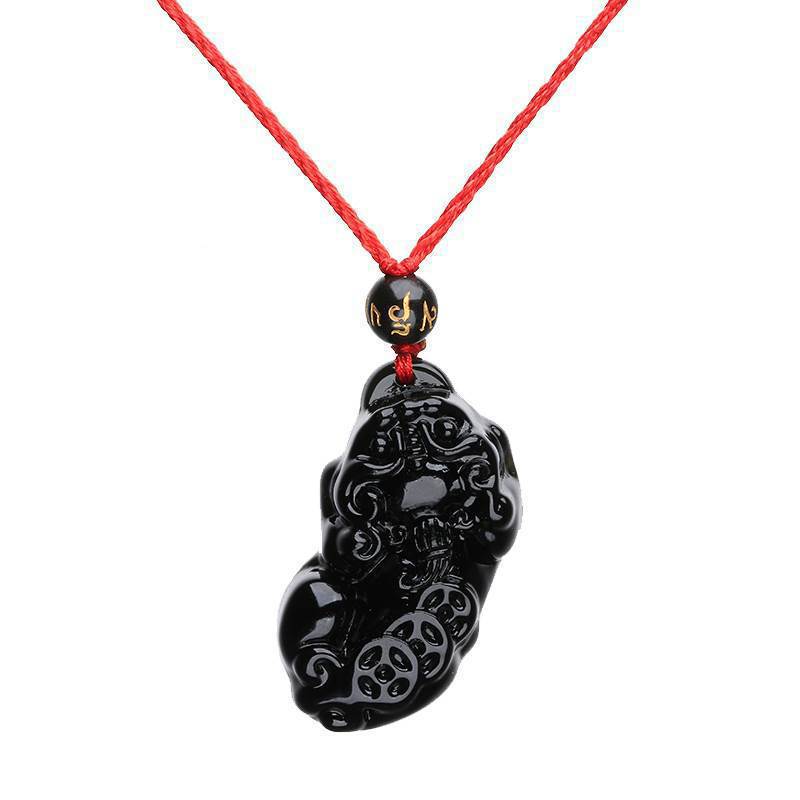 Natural Black Obsidian Pixiu Pendant Men's Necklace Women's Crystal Pendant Buddhist Bead Jewelry