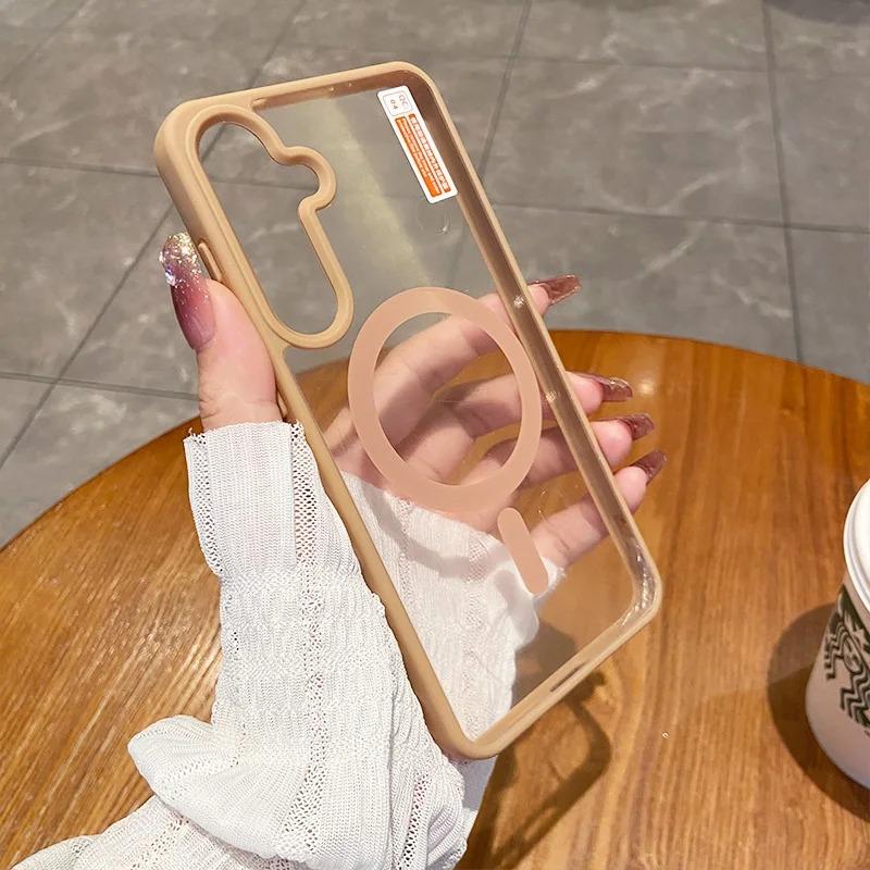 Suitable for Samsung S25Edge Mobile Phone Case A55 Transparent Matte S24ultra Magnetic Magsafe Protective Case S23