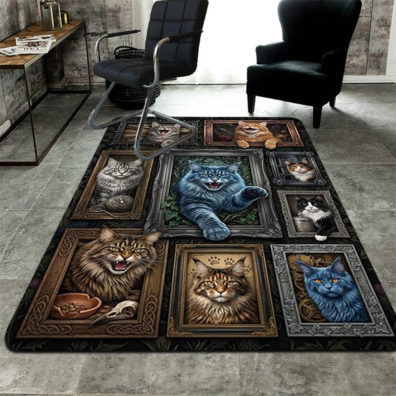 Feline Fantasies Pattern Rug Floor Mat for Living Room or Bedroom Soft and Comfortable Carpet a Gift for Birthday and Holiday.