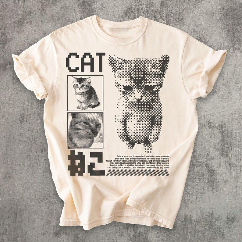 Funny Cat Tshirt Oversized Unisex Streetwear Trendy Cotton Fashion Street Casual Classic Loose Hot Product Soft Comfortable Tee
