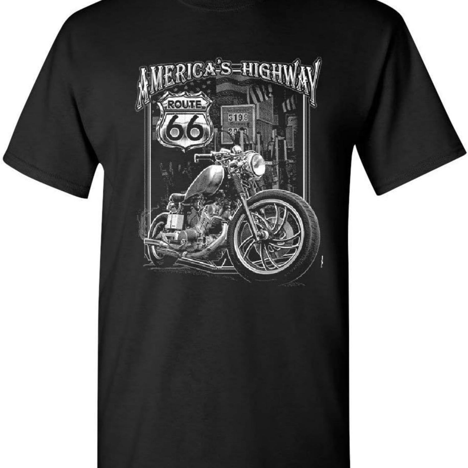 

America s Highway T-Shirt Route 66 MC Motorcycle Chopper Bobber Mens Tee Shirt XXXXXL чёрный
