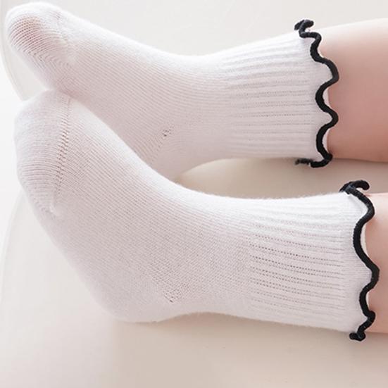 1 Pair Baby Girls Scallop Top Socks Spring Autumn Mid-Calf Princess Socks Sweat-absorbent Cute Cotton Socks for Toddlers