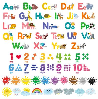 Animal Alphabet Numbers Colors Weather Wall Stickers for Kids Wall Transfer Wall Art Stickers for Bathroom Living Kitchen DS12-8070N