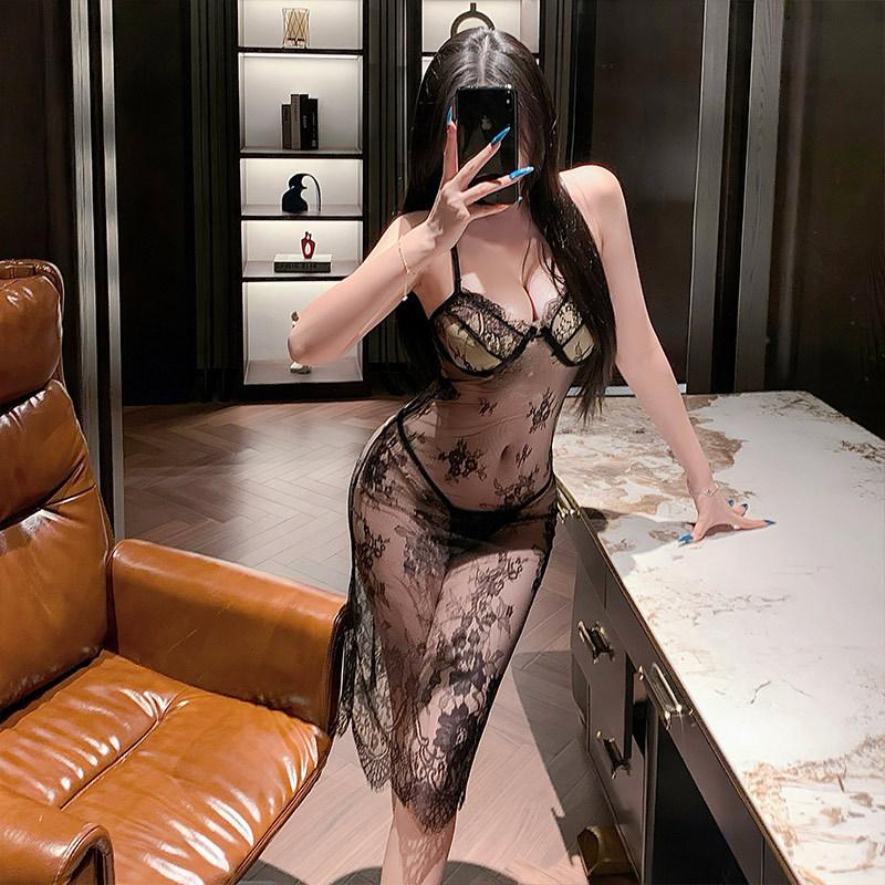 Purple Charm Suspender Pajamas Women's Suit Bed Sexy Lace Uniform Seduction Perspective Sex Underwear