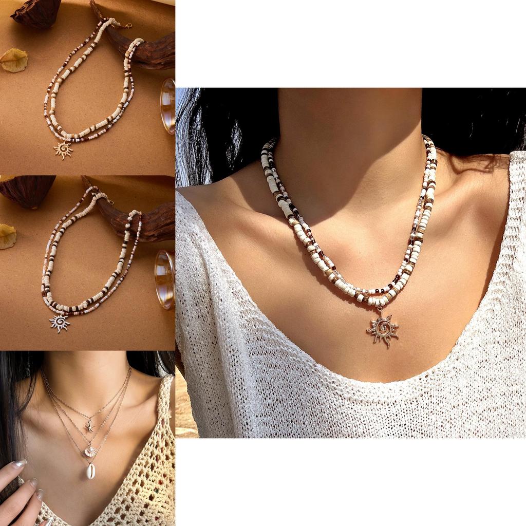 Beach Style Starfish Shell Pendant Necklace For Women With Geometric Alloy Charm