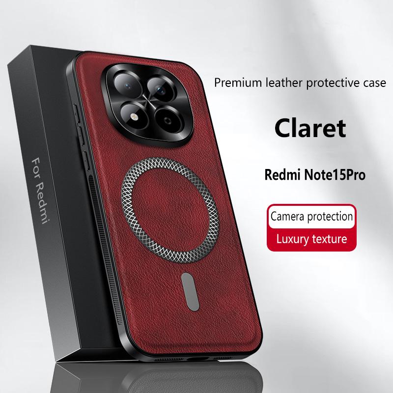 For Redmi Note 15 Pro Case Magnetic Elegant Leather Wear-Resistant Lens Fully Covered Non-Slip Grip Edge Cover Shell
