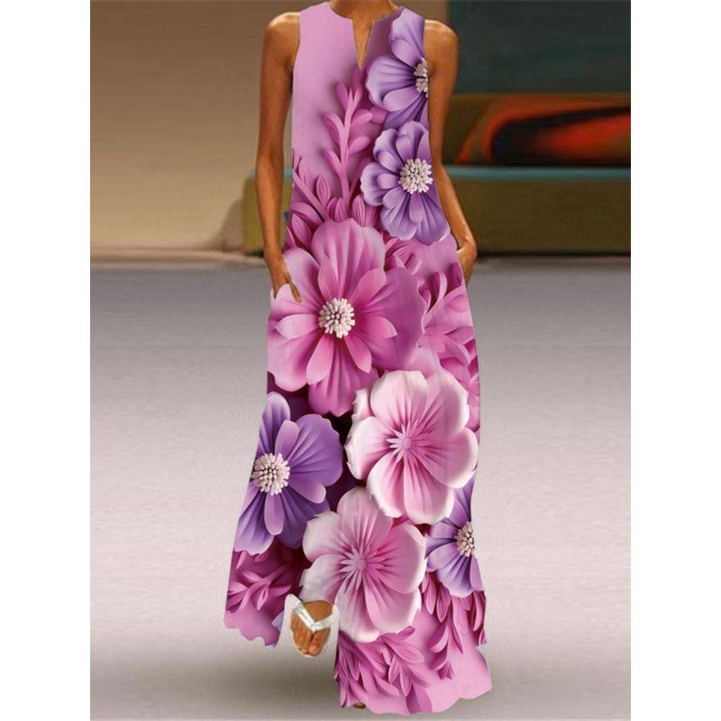 Bright Red Dress Women 2025 V-neck Sleeveless Pocket Long Dress Seaside Travel Photography Sleeveless Temperament Beach Skirt