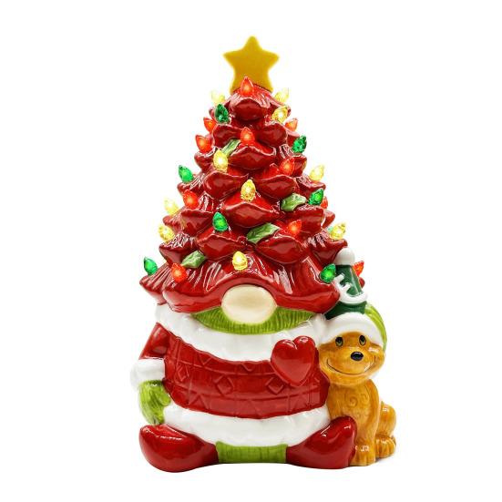 Lighted Christmas Gnome Tree Small Resin Faceless Old Man Christmas Tree Decoration for Holiday