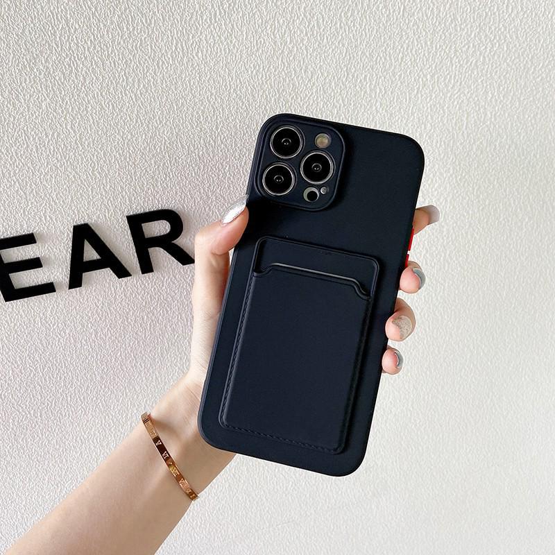 iPhone 16 Skin-Feel Card Holder Case - Pure Color, 13/15 Pro Max Slot, Protective Cover