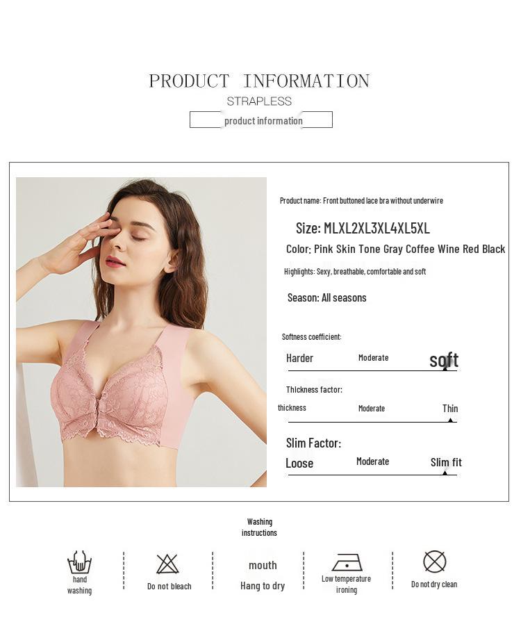Sexy krajkový vestový podprsenka s předním zapínáním - Velká velikost