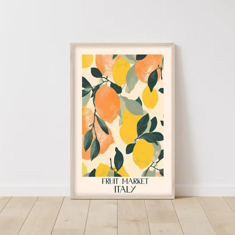 Mercato Frutta Verdura Limone Fragola Papaia Cibo Poster Pittura su Tela Arte Murale Immagini Cucina Casa Ristorante Decorazione