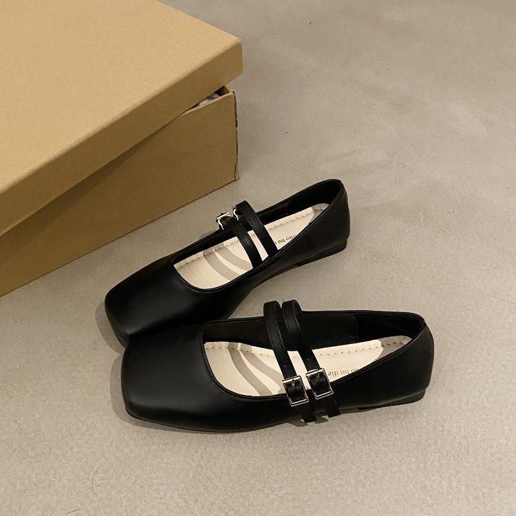 

Туфли-лодочки женские с квадратным носком и неглубоким носком на весну и осень, мягкие, на плоской подошве, в стиле Мэри Джейн 40 чёрный