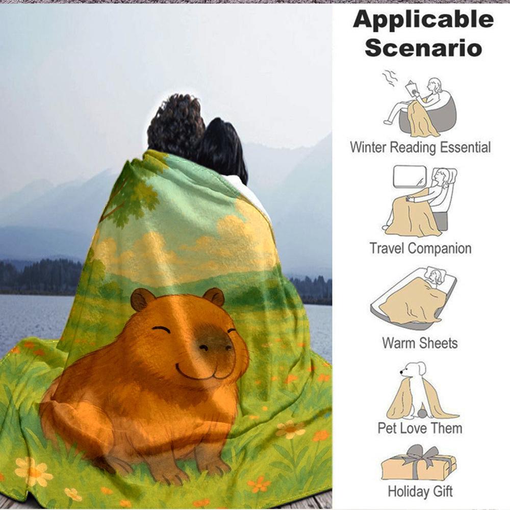 1pc Capybara, Nature Scene Blanket, Lightweight Flannel Fleece with Digital Printing, Soft Warm for Sofa, Travel, Camping, Office, Couch, Chair, and B