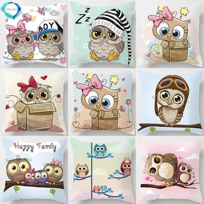 Cartoon Owl Animal Decorative Cushions Pillowcase Polyester Cushion Cover Throw Pillow 45*45 Sofa Decoration Pillowcover