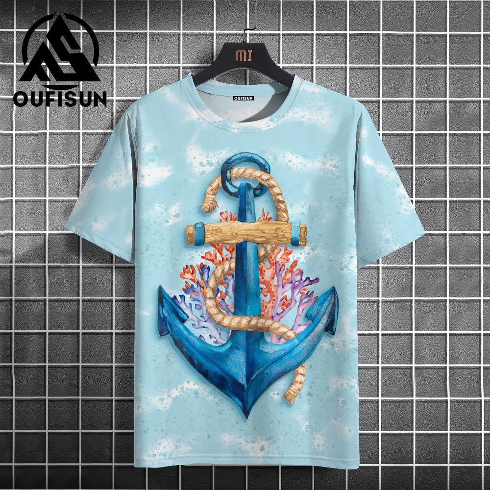 Men's T Shirt Ship Anchor Print Summer Casual Short Sleeve 3d T Shirts Streetwear O Neck Pullover Oversized Male Clothing