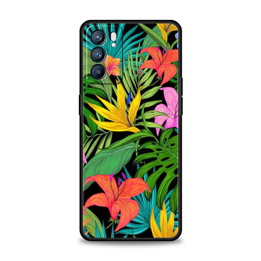 Vintage Bananenblatt-Blumenhülle für Oppo Reno8 Reno7 Reno6 Pro A54 5G Find X6 X5 A53 A52 A9 A15 A95 A17 A16 A76 A74 A57 Abdeckung