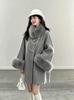 French Heiress Woolen Coat: Women's Autumn/Winter Fur Collar Loose Fit with Real Fox Fur