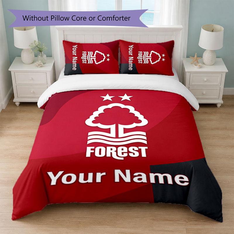 Nottingham Forest FC Benutzerdefinierter Name Text Bettwäsche-Set 1 Bettbezug+2 Kissenbezüge Fußball-Logo Personalisierte Geschenk für besonderen Anlass Schlafzimmer-Dekoration