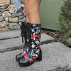 Women Boots Winter Lace-up Round Toe Knee High Boots Square High Heels Fashion Floral Embroidery High Top Women's Boots WSH5012