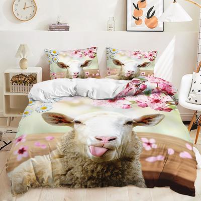 Bett Dreiteiliges Tier Pferd Set Pastoral Pfirsichblüte Bettbezug Zweiteiliges Schlafzimmer