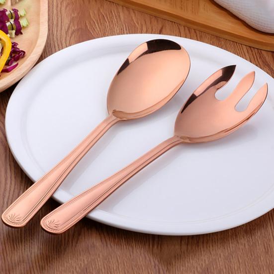 Salatlöffel- und Gabel-Set, 12 Zoll, großes Servierbesteck, Salatbesteck aus Edelstahl, hochglanzpoliert, rostfrei, strapazierfähig, vielseitiges Geschirr-Set