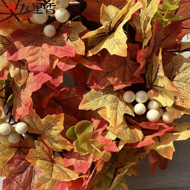 American Fall Halloween Harvest Maple Leaf Wreath Door Pumpkin Pendant White Pulp Fruit Wreath Door Decoration