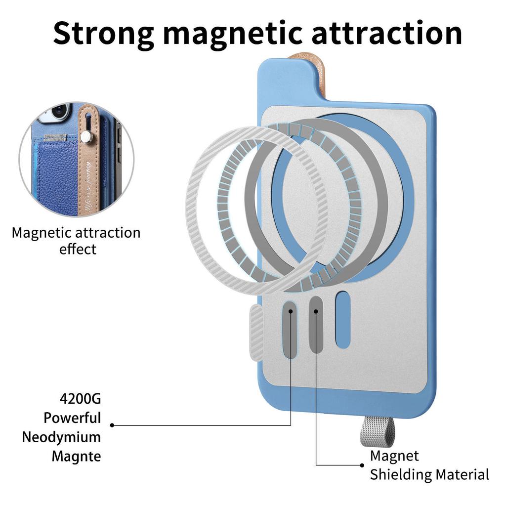 For iPhone 16 Plus Magnetic Leather Back Case with Detachable Card Holder and Wristband